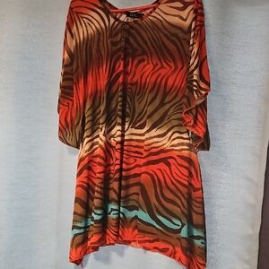 Dino Women's‎ Zebra Print Tunic - Red, Brown, and Blue